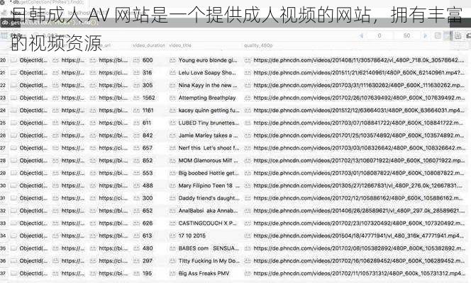 日韩成人 AV 网站是一个提供成人视频的网站，拥有丰富的视频资源