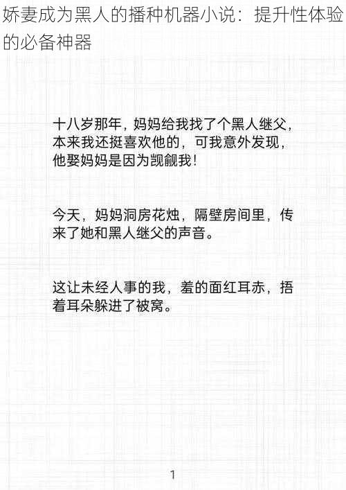 娇妻成为黑人的播种机器小说：提升性体验的必备神器