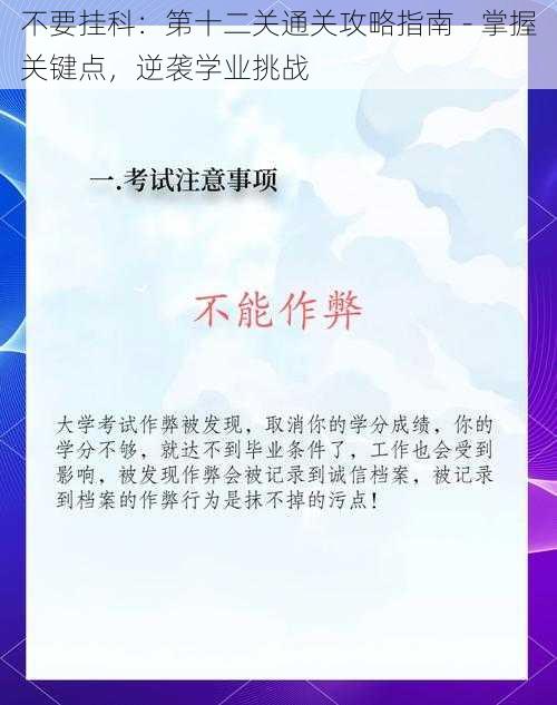 不要挂科：第十二关通关攻略指南 - 掌握关键点，逆袭学业挑战