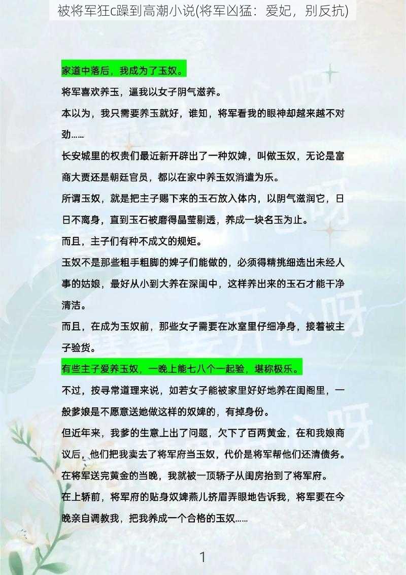 被将军狂c躁到高潮小说(将军凶猛：爱妃，别反抗)