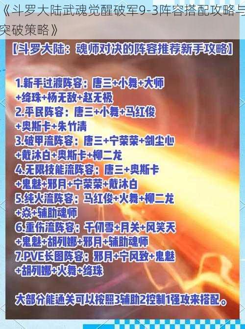 《斗罗大陆武魂觉醒破军9-3阵容搭配攻略与突破策略》