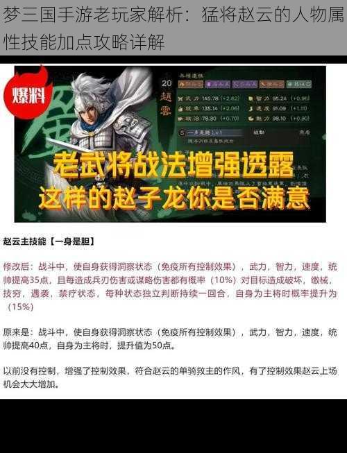 梦三国手游老玩家解析：猛将赵云的人物属性技能加点攻略详解