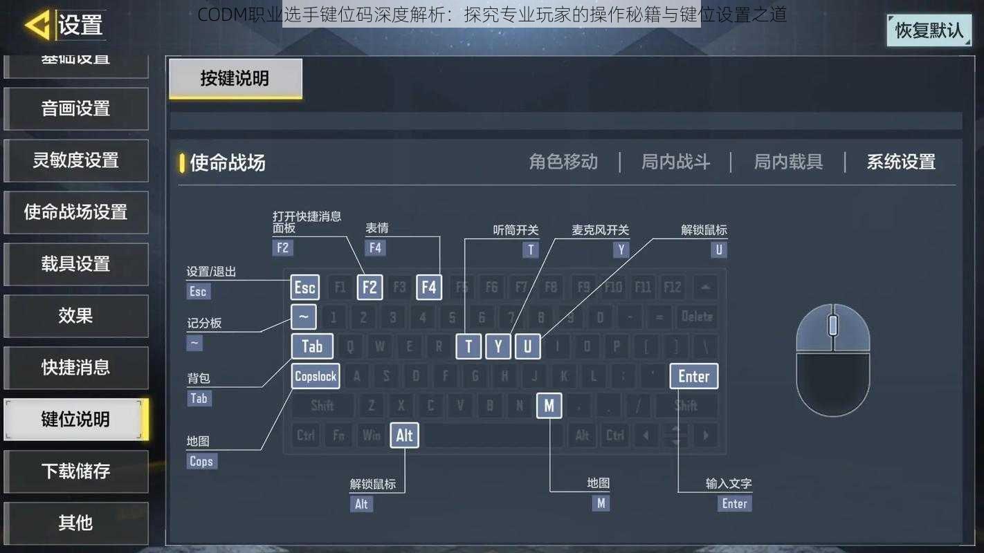 CODM职业选手键位码深度解析：探究专业玩家的操作秘籍与键位设置之道