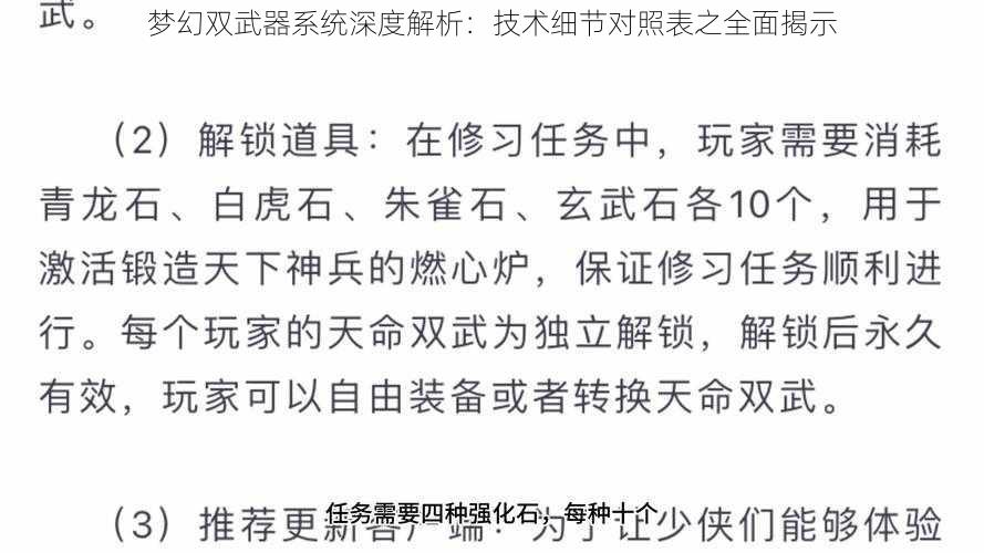 梦幻双武器系统深度解析：技术细节对照表之全面揭示