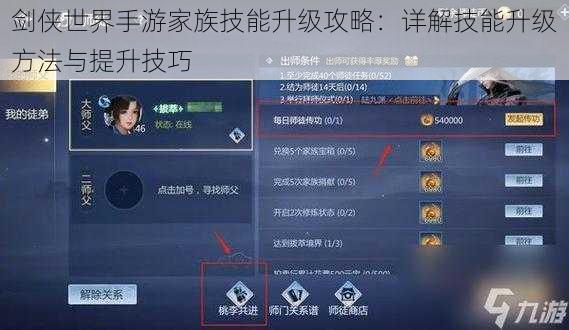 剑侠世界手游家族技能升级攻略：详解技能升级方法与提升技巧