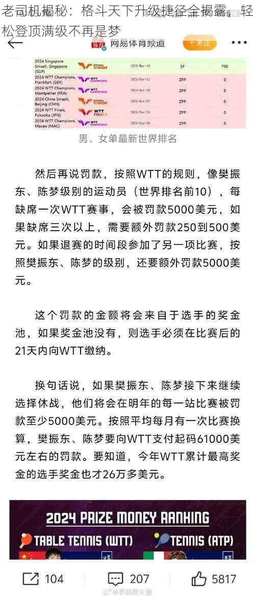 老司机揭秘：格斗天下升级捷径全揭露，轻松登顶满级不再是梦