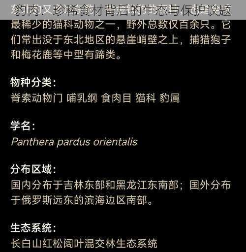 豹肉：珍稀食材背后的生态与保护议题