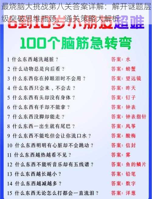 最烧脑大挑战第八关答案详解：解开谜题层级突破思维瓶颈，通关策略大解析